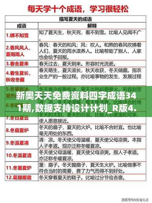 新奥天天免费资料四字成语341期,数据支持设计计划_R版4.864